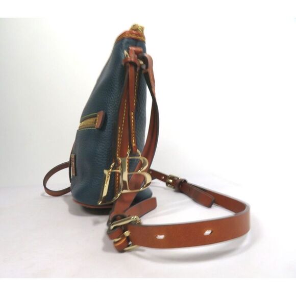 Dooney & Bourke Pebble Grain Leather Sac Crossbody Bag Blue Brown Leather NWT - Picture 3 of 9